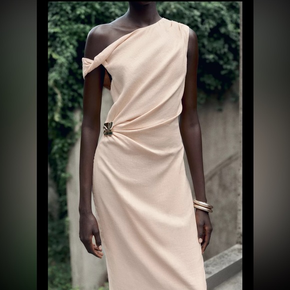 NWT: Zara Elegant 🍑 Sleeveless Draped Dress in Sz : L - Picture 5 of 11